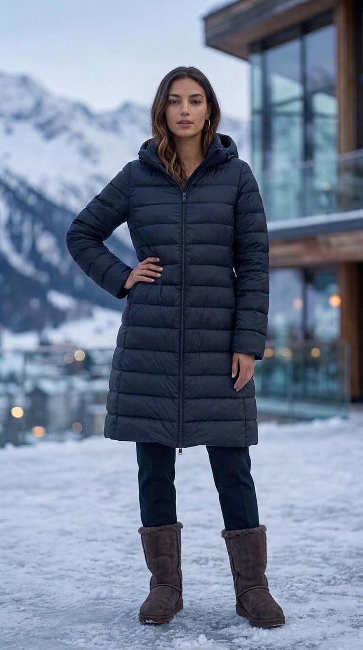 Uniqlo Ultra Light Down Long Coat Size L Navy Hooded Puffer